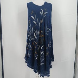 womans Fashion Force Vintage Floral Embroidered Hem Sleeveless Dress Free Size
